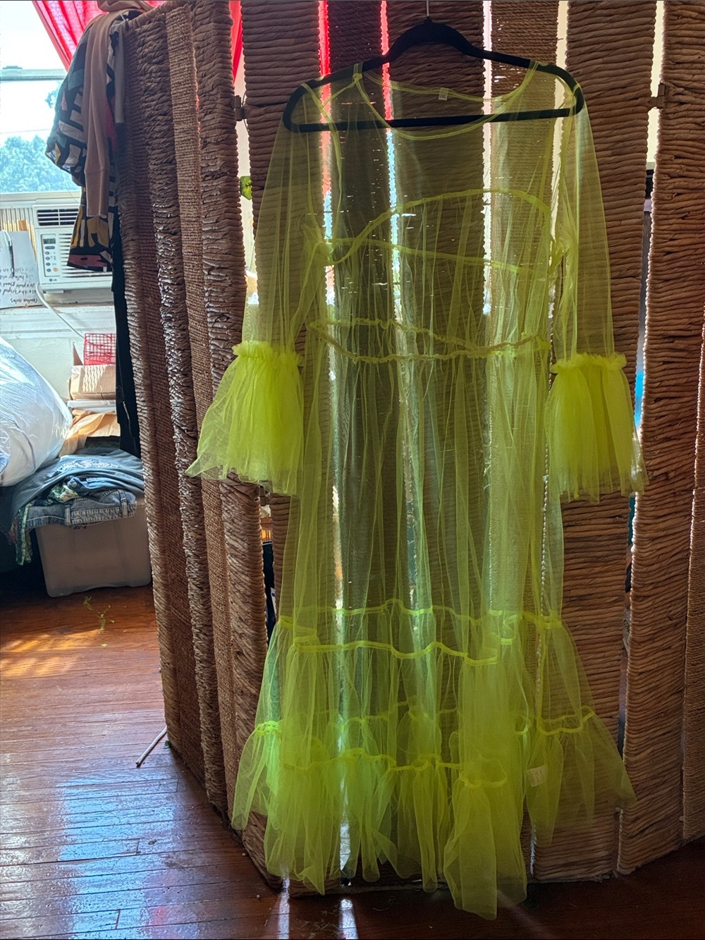 Neon Yellow Sheer Tulle Maxi Dress